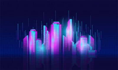 Futuristic Neon Cityscape with Smart Technology Concept