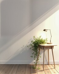 Cozy Corner with Plant and Desk Lamp in Minimalist Interior Setting