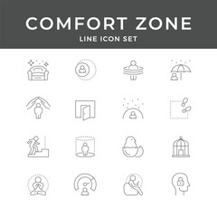 Comfort Zone Line Icon Set – Safe, Relax, Protection, Mindset, Growth, Personal, Secure, Minimal Vector Collection