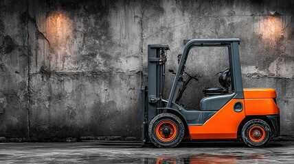 Industrial forklift in side view, showcasing robust machinery design and functional efficiency