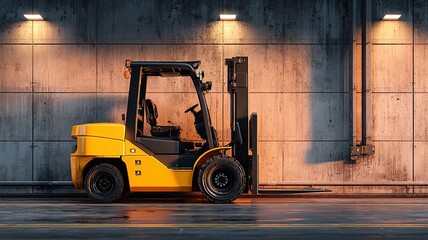 Industrial forklift in side view, showcasing robust machinery design and functional efficiency