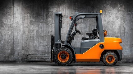 Industrial forklift in side view, showcasing robust machinery design and functional efficiency