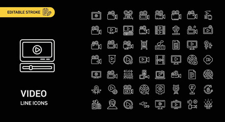 Extensive Video Production Line Icons 85+ Editable Stroke Vectors for Film, Media, and Broadcasting