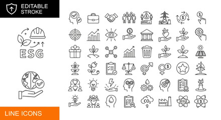 ESG Line Icons Editable Stroke Vectors for Sustainability Reporting and Corporate Social Responsibility