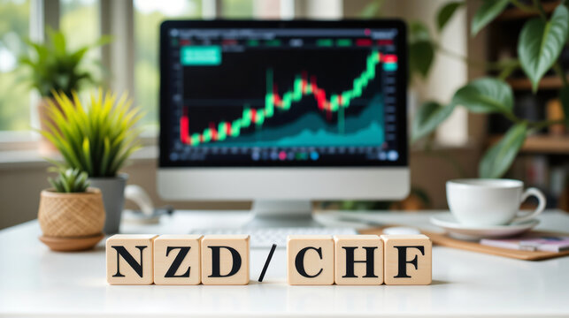 NZD CHF price chart showing forex currency pair trend, price action, and market analysis between New Zealand dollar and Swiss franc with copy space