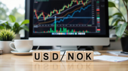 USD NOK forex trading showing currency exchange rate trends, price movement, and market analysis between US dollar and Norwegian krone with copy space