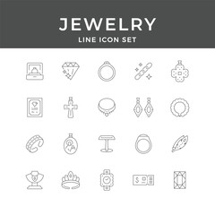 Jewelry Line Icon Set – Diamond, Ring, Necklace, Gold, Gem, Luxury, Accessory, Minimal Vector Collection