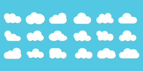 Flat Style Vector Clouds Set on Blue Background Illustration, Weather Forecast Design, Sky Vector Graphic
