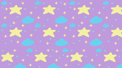 Hand drawn Seamless Soft Pastel Pattern Cute Dreamy Sky Night Stars and Clouds Galaxy Constellation	