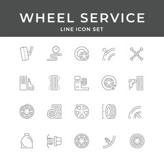 Wheel Service Line Icon Set – Tire, Repair, Car, Maintenance, Alignment, Garage, Auto, Minimal Vector Collection