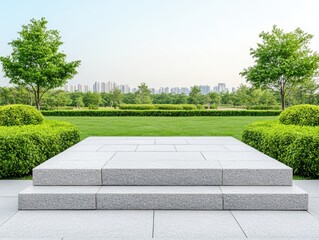 Obraz premium Empty stone steps in a park, urban backdrop