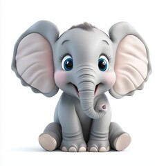 Fototapeta premium Giggling baby elephant with oversized ears and soft wrinkles isolated on white