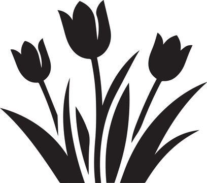 Simple tulip silhouette, Black tulip flower.