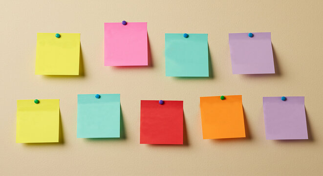 A wall covered with colorful sticky notes in various shapes and sizes. ai generated - Powered by Adobe