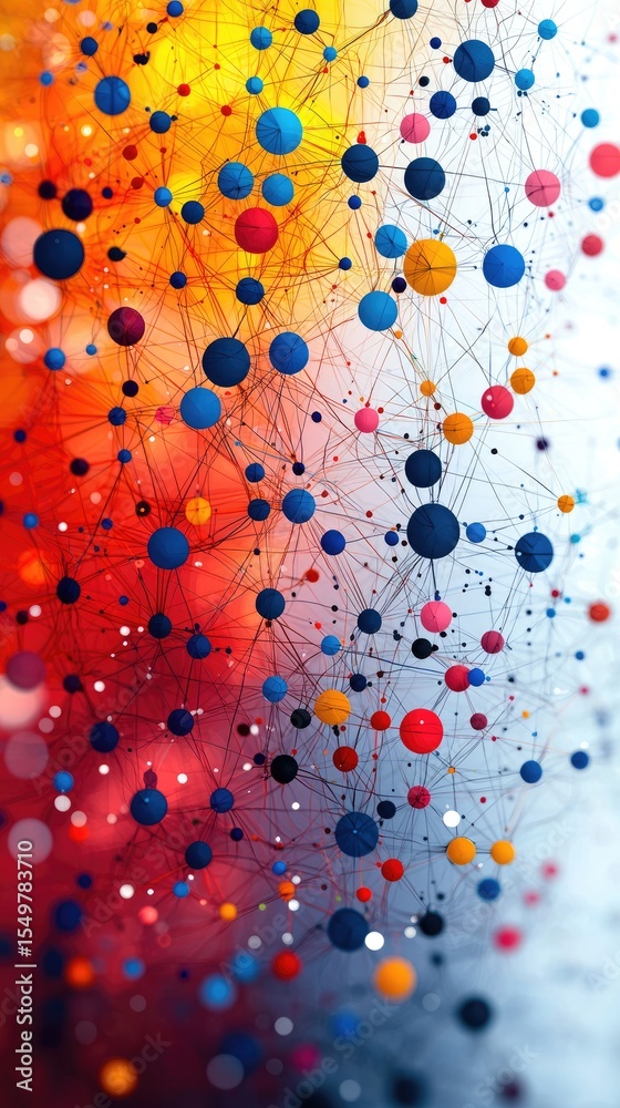 Poster abstract network visualization with colorful nodes and lines