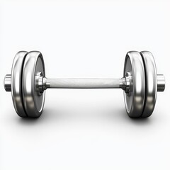 Naklejka premium Gym dumbbell with a metallic shine, isolated on white background