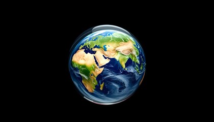 Fototapeta premium Earth globe with visible continents and oceans, surrounded by a swirling, transparent aura, against a black background.