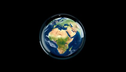 Fototapeta premium Earth globe centered on Africa, showing continents, oceans, and realistic atmospheric effects against a black background.