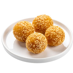 onde Indonesian Sesame Balls on White Plate, Close-Up, isolated on white background PNG  