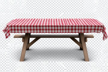 Picnic table with red and white checkered tablecloth (1)