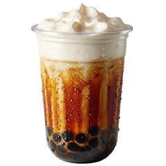 Brown sugar pearl milk tea isolated on transparent background