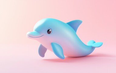 Obraz premium Kawaii-style plush dolphin on a pastel gradient background