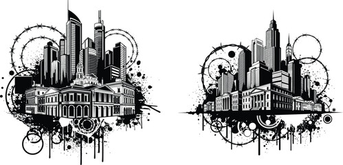 Obraz premium Cityscapes with Modern Skyscrapers, Historic Buildings, and Urban Elements