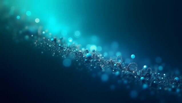 Abstract Glowing Particle Wave in Teal and Blue With Bokeh Light Effects