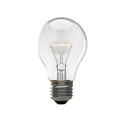 A clear lightbulb glows brightly, isolated on transparent background