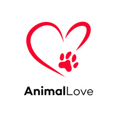 Red Heart Paw Print Animal Love Logo Design Graphic