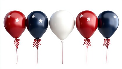 3D Independence Day Clipart Set American Flag Balloons Pinwheel and Bunting Flags Isolated on Background. patriotic imagery perfect for digital design projects