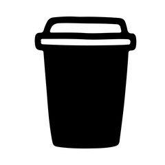 Black and white simple illustration of a disposable coffee cup, vector design element