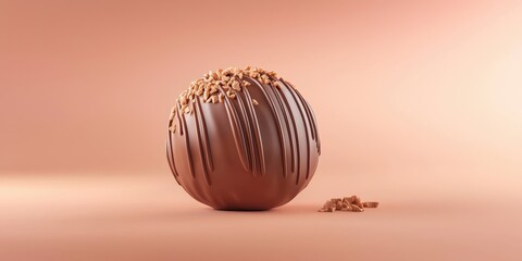 Milk chocolate truffle with crunchy hazelnut cream filling, on a pastel peach background