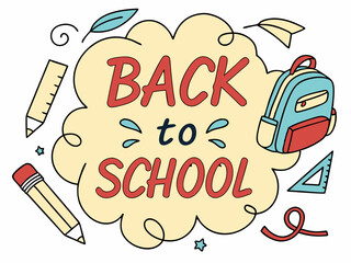 Back to school concept illustration with a modern flat design.  surrounded by school-related doodles. Bright, cheerful, and academic theme