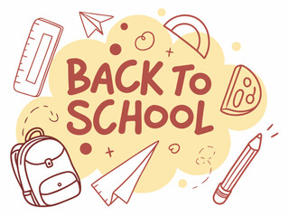 Back to school concept illustration with a modern flat design.  surrounded by school-related doodles. Bright, cheerful, and academic theme