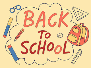 Back to school concept illustration with a modern flat design.  surrounded by school-related doodles. Bright, cheerful, and academic theme
