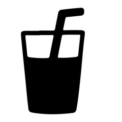 Black silhouette illustration of a glass with a straw, simple design