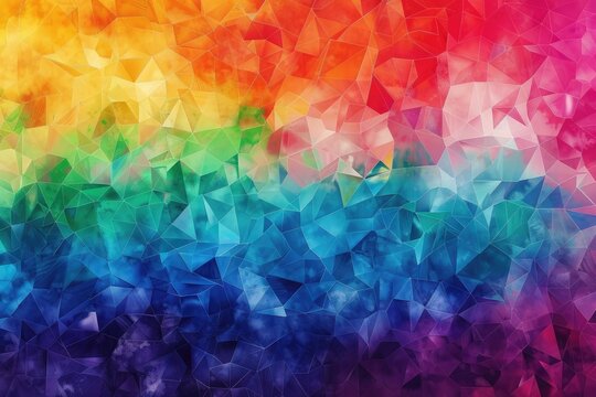 Vibrant, multicolored abstract design composed of triangles.