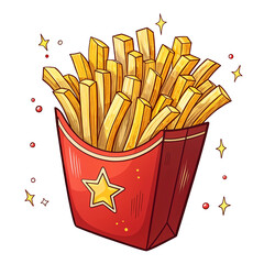 Delicious Golden French Fries in a Red Fast Food Paper Cup on transparent background