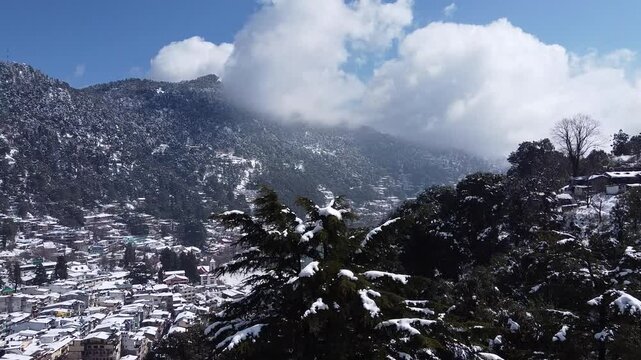 An Aerial footage of Nainital during snowfall