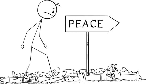 Peace and war , vector cartoon stick figure or character illustration.