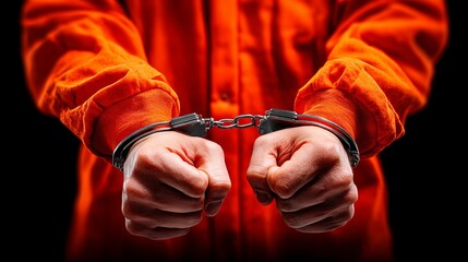 Person in orange prison jumpsuit with hands cuffed in front, symbolizing detention or arrest