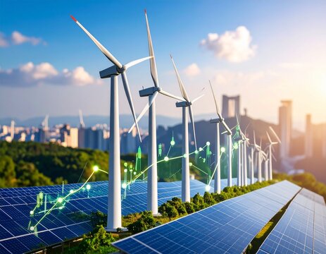 Increase in electricity prices on the world market. Green energy in full development.Investment finance chart,stock market business and exchange financial growth graph