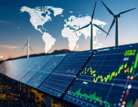 Increase in electricity prices on the world market. Green energy in full development.Investment finance chart,stock market business and exchange financial growth graph