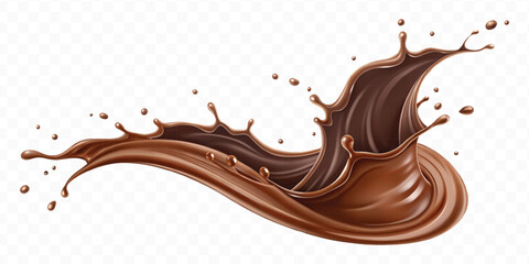 realistic 3d  smooth liquid light chocolate splash in wave style isolated on transparent background	
