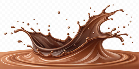 realistic 3d  smooth liquid light chocolate splash in wave style isolated on transparent background	
