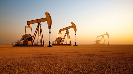 A desolate oil field with idle pump jacks during a period of low prices, juxtaposed with a bustling, active rig during a boom, showing supply response to market signals.