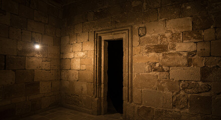 Mysterious Dark Stone Room Doorway.