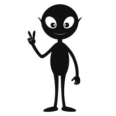 funny alien showing victory sign silhouette icon isolated on white background