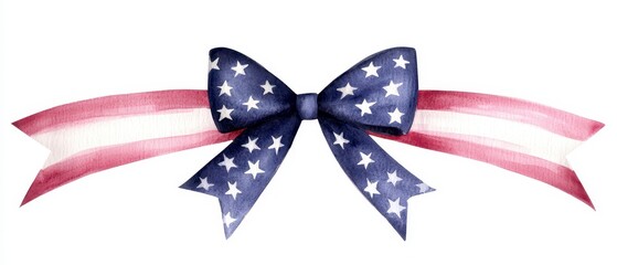 Obraz premium Watercolor illustration hand draw craft A watercolor painting of a bow in the colors of the American flag featuring red white and blue stripes and white stars. on isolate pure whiteback